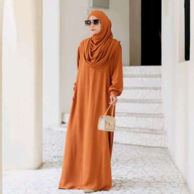 PUSSAT Mazaya Set Gamis + Pashmina Syar'i Crinkle Airflow Premium Ritsleting Depan Busui Friendly Dr