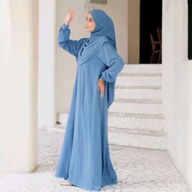 PUSSAT Mazaya Set Gamis + Pashmina Syar'i Crinkle Airflow Premium Ritsleting Depan Busui Friendly Dr
