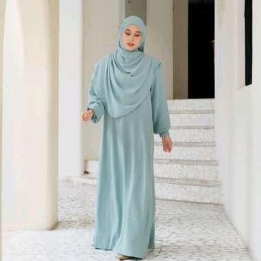 PUSSAT Mazaya Set Gamis + Pashmina Syar'i Crinkle Airflow Premium Ritsleting Depan Busui Friendly Dr