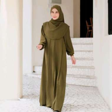 PUSSAT Mazaya Set Gamis + Pashmina Syar'i Crinkle Airflow Premium Ritsleting Depan Busui Friendly Dr
