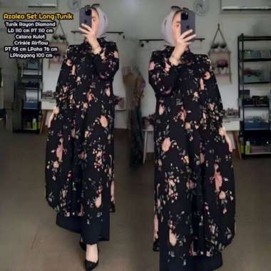 Syahnaz Set Tunik - One Set Wanita Kekinian Rayon Premium Setelan Wanita Long Tunik Susun LD 110 cm 