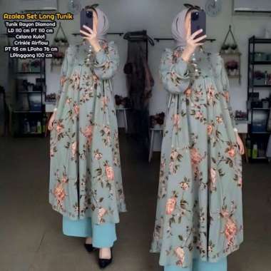 Syahnaz Set Tunik - One Set Wanita Kekinian Rayon Premium Setelan Wanita Long Tunik Susun LD 110 cm 