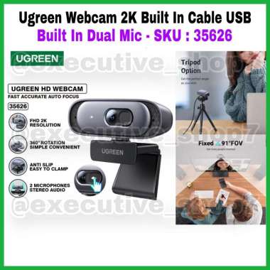 Ugreen 35626 Webcam USB HD 2K 30FPS Grey - Kamera Web dengan Mikrofon Dual Built-in dan Fokus Otomatis