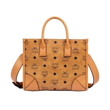 MCM München Small Tote in Visetos Cognac Brown
