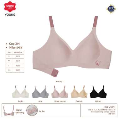 Sorex Young Bra Remaja Seamless Tanpa Kawat Cup B Busa Sedang Kait 2 BH Y 5101 Hitam XL