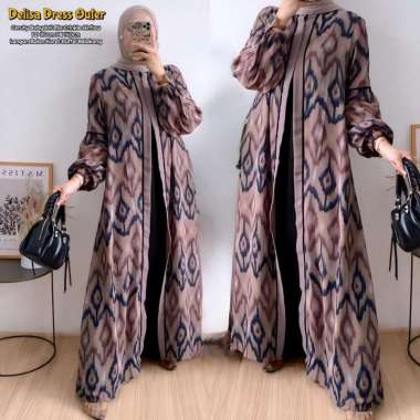 Delisa Dress Outer | Dress Wanita Ceruti Babydoll Mix Crinkle Gamis Terbaru Lengan Balon LD 110 cm D