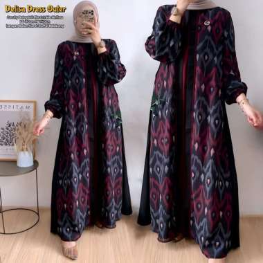 Delisa Dress Outer | Dress Wanita Ceruti Babydoll Mix Crinkle Gamis Terbaru Lengan Balon LD 110 cm D