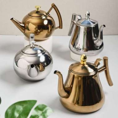 Brewsuniq - Stainless Steel Flower Teapot with Filter 1L / Teko Minum Stainless Cantik Retro Unik Mi