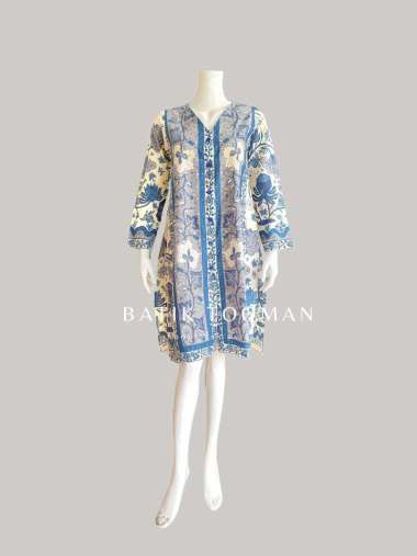 ASTRID BROKEN WHITE SOFT DENIM BLUE Atasan Tunik Batik Warna Biru Muda Pastel Putih XL