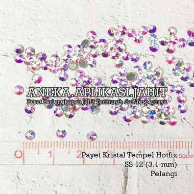 144 PCS PAYET KRISTAL TEMPEL HOTFIX / BATU MOTE PAYET GOSOK SS 16 Pelangi