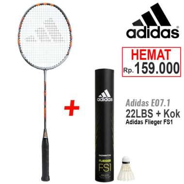 Paket Raket Badminton Adidas E07.1 dan Shuttlecock Flieger FS1 Speed 77 Putih isi 12