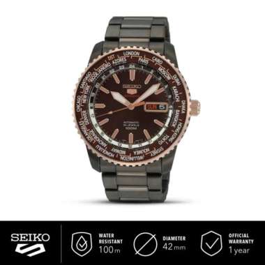 Seiko 5 Sports SRP132K1 World Time Automatic Black Dial Black Stainless Steel - Jam Tangan Seiko
