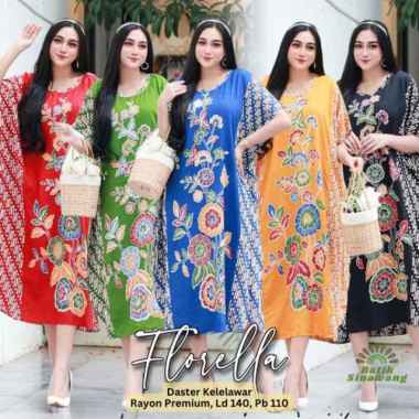 [ALESHA] Daster Batik Kelelawar Jumbo FLORELLA Bahan Rayon Super Florella-Biru