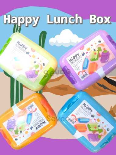 Tempat Bekal TEMPAT bontot Plastik / Kotak Makanan Sekat 2 Bento Happy Lunch Box