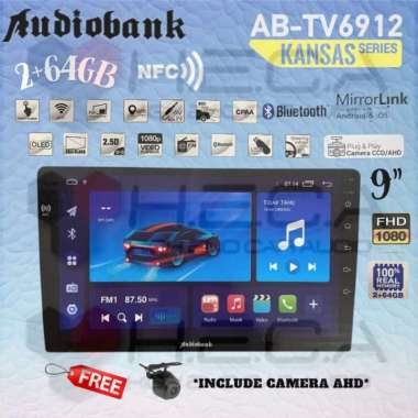Audiobank KANSAS Series NFC 2/64 GB Android 9" Inch Head Unit AB-TV6912 Double Din Tape Mobil + Came