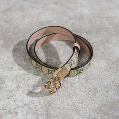 Ikat Pinggang GUCCI GG MARMONT 2CM REVERSIBLE MONOGRAM BEIGE BROWN BELT 100% ORIGINAL 75