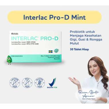 Interlac Pro-D Tablet Hisap Mint 3 Strip @10 Tablet - Probiotik untuk Menjaga Kesehatan Gigi, Gusi &