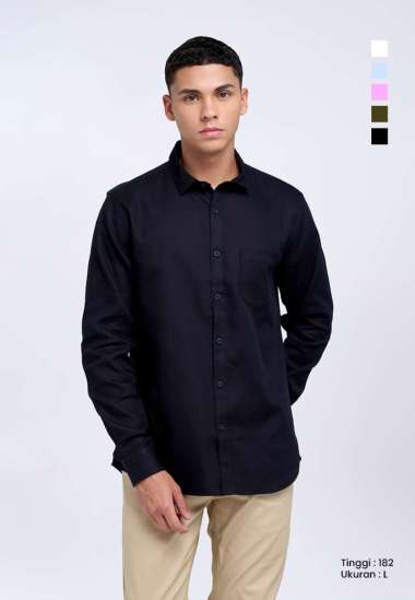 MANZONE - Kemeja Dobby Lengan Panjang Pria Ami 3 Slim Fit - Black Black M