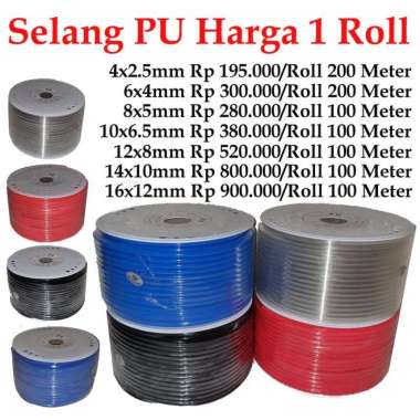 Selang Angin PU pneumatik polyurethane Roll - Clear, 4mmx2.5mm 10mmx6.5mm Biru