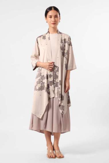 MINIMAL - Amira - Kardigan Panjang Motif Bunga - Beige L Beige