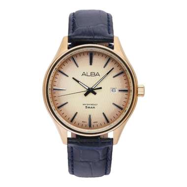 Jam Tangan Pria Alba Prestige AS9V16X1 Men Gold Dial Black Leather Strap Multicolor