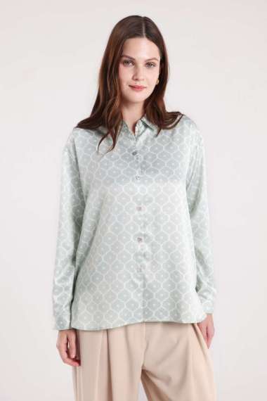 MINIMAL - Serine - Kemeja Satin Motif Geometris - Green L Green