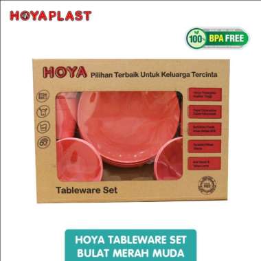 HOYAPLAST Tableware Set Of 12pcs (4piring + 4mangkok + 4mug) Plastik Tebal dengan Desain 8 Warna Mer