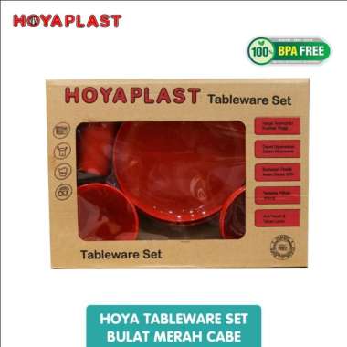 HOYAPLAST Tableware Set Of 12pcs (4piring + 4mangkok + 4mug) Plastik Tebal dengan Desain 8 Warna Mer