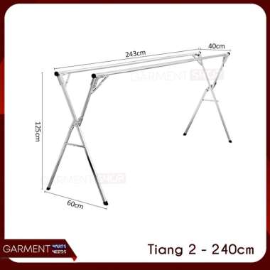 Jemuran Baju Handuk Outin Lipat Tekuk Stainless Steel Anti Karat Kuat 2 TIANG - 240 CM