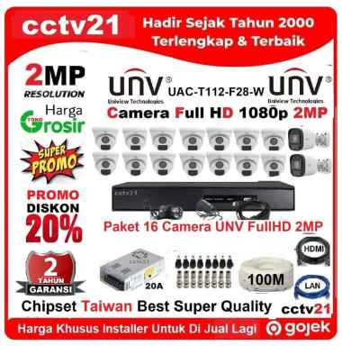 Paket 16 Camera / CCTV / UNV UAC-T112-F28-W 2MP+DV6-16CH-2MP Kabel 100M +Kabel HDTV+Lan Harga Lagi P