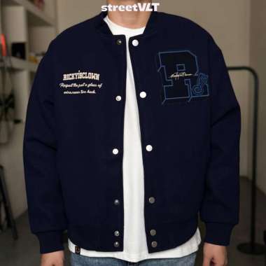 RIC Ricky is Clown Swirl Bunny Wool Varsity Jacket Original M Navy
