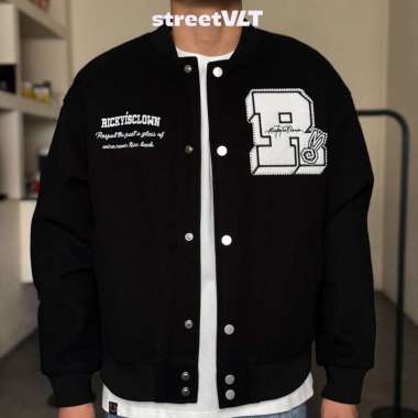 RIC Ricky is Clown Swirl Bunny Wool Varsity Jacket Original XL Black