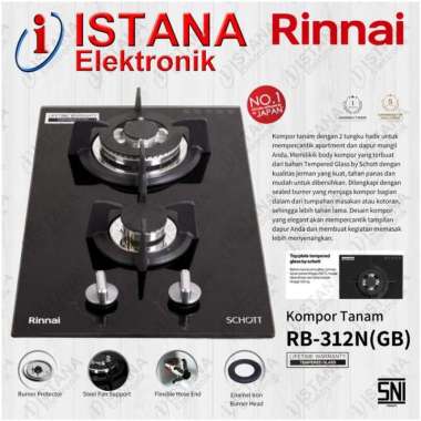 RINNAI KOMPOR GAS TANAM 2 TUNGKU SCHOTT GLASS RB-312N(GB)