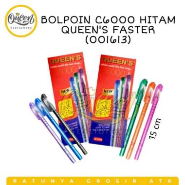 1 PACK (12 PCS) BALLPOINT C6000 HITAM QUEEN'S FASTER / BOLPEN / PENA / PULPEN (001613) 001613