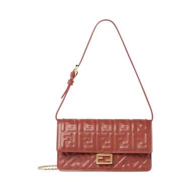 Fendi Baguette FF Quilted Wallet On Chain Bag Sienna Brown