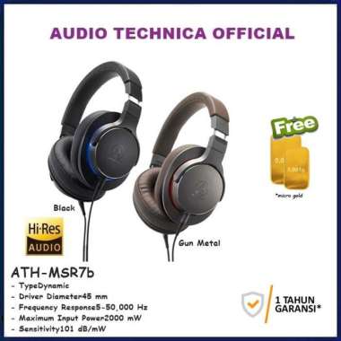 AUDIO TECHNICA ATH-MSR7BPHONESSET ATH MSR7 B Hitam