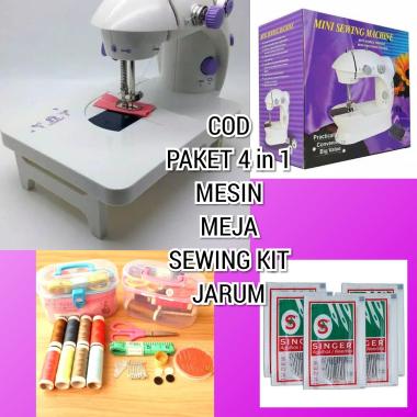 PROMO PAKET 5IN1 LENGKAP MESIN JAHIT MINI PORTABLE 202 FREE MEJA DAN SEWING KIT PLUS JARUM 1PACK