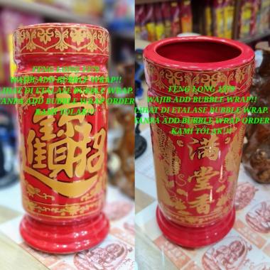 Hiokong | Hio Kong | Tempat Dupa Stik Keramik 9 Inch Merah Naga Mas