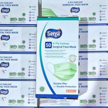 SENSI MASK EARLOOP / MASKER SENSI SURGICAL FACE MASK ISI 50PCS BIRUtaliGEPENG