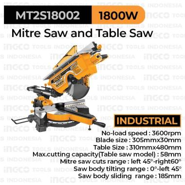Table & Mitre Saw Sliding 12" Inch Combo 2in1 INGCO MT2S18002 Miter