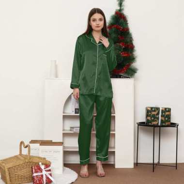 600878 Cynthia Bella Satin Pyjama Long Sleeve Long Pants Size XL GREEN XL