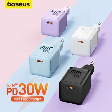 Kepala Charger Baseus GaN5 Fast Charger Mini 1C 30W EU Biru