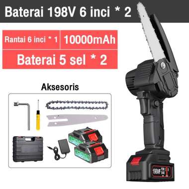 Cordless Chainsaw Mini Chainsaw 6 inci 198V/2baterai