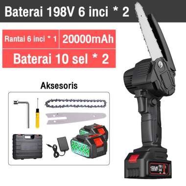 Cordless Chainsaw Mini Chainsaw 6 inci 298V/2baterai