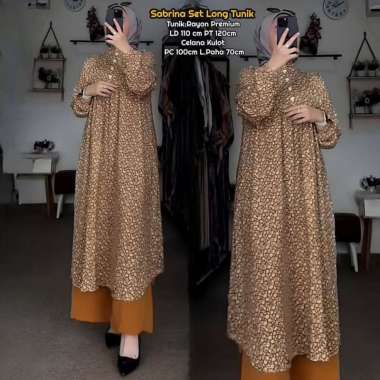 Sabrina Set Long Tunik - One Set Wanita Long Tunik Rayon Premium Setelan Wanita Kekinian Ruffle Leng