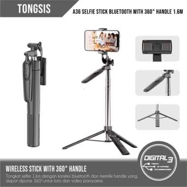 Tongsis A36 Phone Selfie Stick 360° Handle Grip Tripod HP Live 160CM + Remote Bluetooth 7 Button