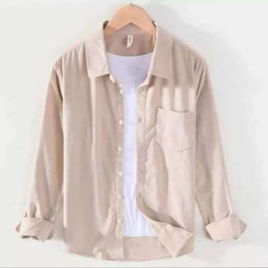 Style Pria Kekinian Baju Pria Terbaru Kemeja Polos Lengan Panjang L Cream