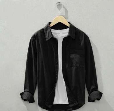 Style Pria Kekinian Baju Pria Terbaru Kemeja Polos Lengan Panjang XL Hitam