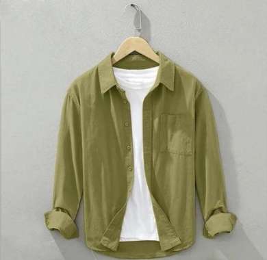 Style Pria Kekinian Baju Pria Terbaru Kemeja Polos Lengan Panjang L Olive