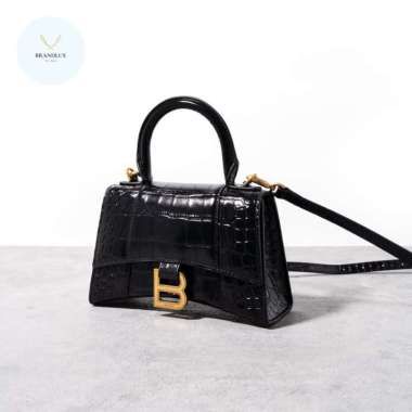 BALENCIAGA Hourglass XS croc stamp ghw - 100% Authentic Black